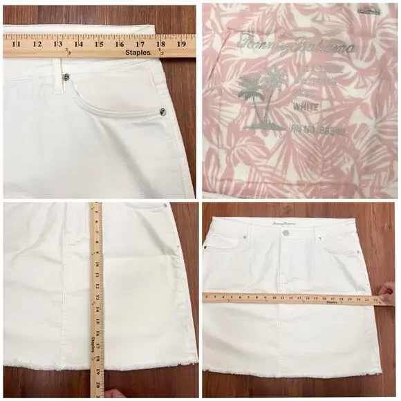 Tommy Bahama White Denim Skirt Raw Hem Stretch Casual Summer Size 14 - Picture 6 of 10